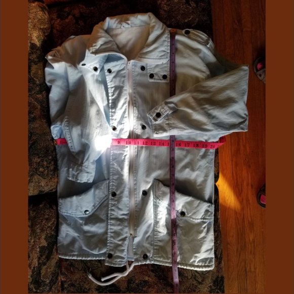 Rare, vintage 80s, pale blue, cotton jacket, epaulets, pockets, from England - Picture 6 of 8